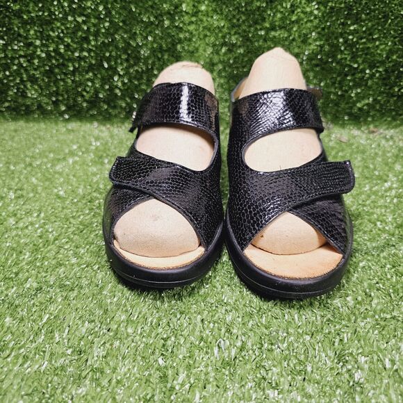 Finn Comfort Djerba Adjustable Black Lizard Leather Sandals Womens UK 5 US 7 - Picture 3 of 9